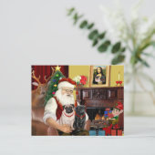 Kerstman thuis - 2 Pugs,2V,1zw) Feestdagenkaart (Staand voorkant)