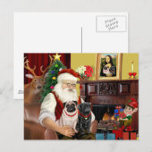 Kerstman thuis - 2 Pugs,2V,1zw) Feestdagenkaart (Voorkant / Achterkant)