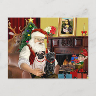Kerstman thuis - 2 Pugs,2V,1zw) Feestdagenkaart
