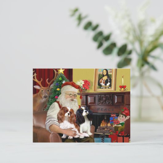 Kerstman Thuis Cavalier King Charles (twee) Feestdagenkaart (Staand voorkant)