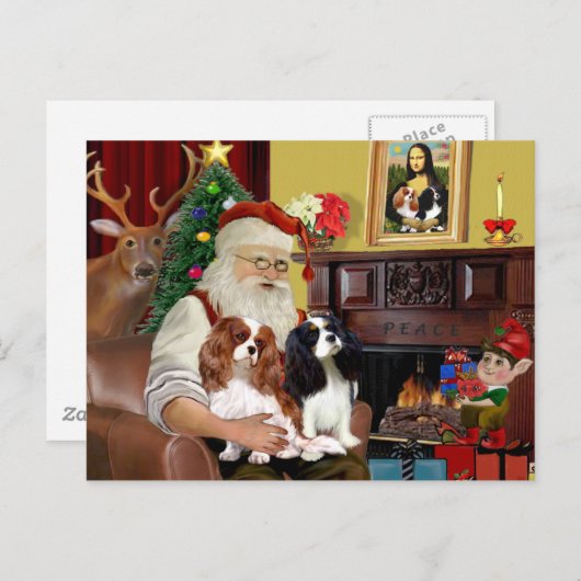 Kerstman Thuis Cavalier King Charles (twee) Feestdagenkaart (Voorkant / Achterkant)