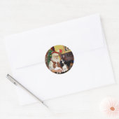 Kerstman Thuis Cavalier King Charles (twee) Ronde Sticker (Envelop)