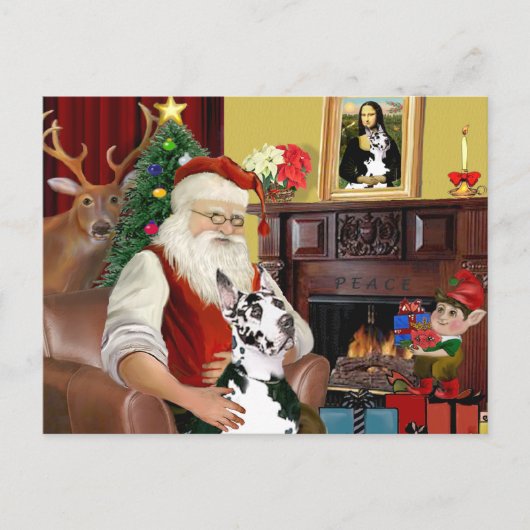Kerstman thuis - Dog Argenta (Harlekijn) Feestdagenkaart (Voorkant)