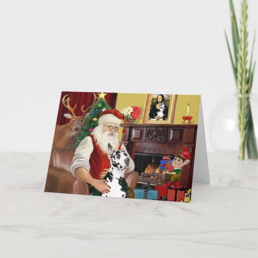 Kerstman thuis - Great Dane (Harlekijn) Feestdagen Kaart (Voorkant)