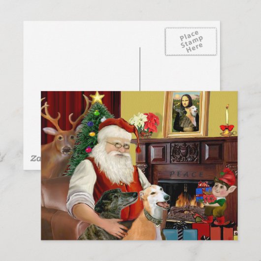 Kerstman Thuis Greyhounds (twee) Feestdagenkaart (Voorkant / Achterkant)
