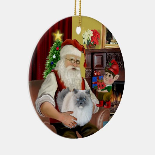 Kerstman thuis - Himalaya kat (#5 - blauwe crème) Keramisch Ornament (Rechts)