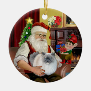 Kerstman thuis - Himalaya kat (#5 - blauwe crème) Keramisch Ornament