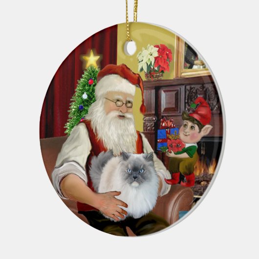 Kerstman thuis - Himalaya kat (#5 - blauwe crème) Keramisch Ornament (Links)