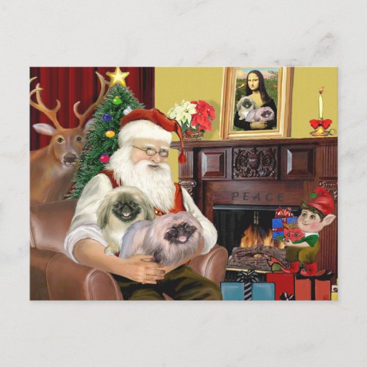 Kerstman Thuis - Pekingese (R) - Santa Feestdagenkaart (Voorkant)