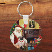 Kerstman thuis - Pug #5 Sleutelhanger (Voorkant)