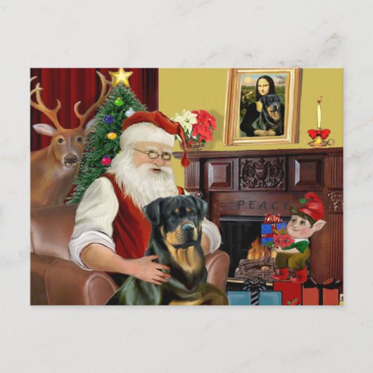 Kerstman thuis - Rottweiler 3 Feestdagenkaart (Voorkant)
