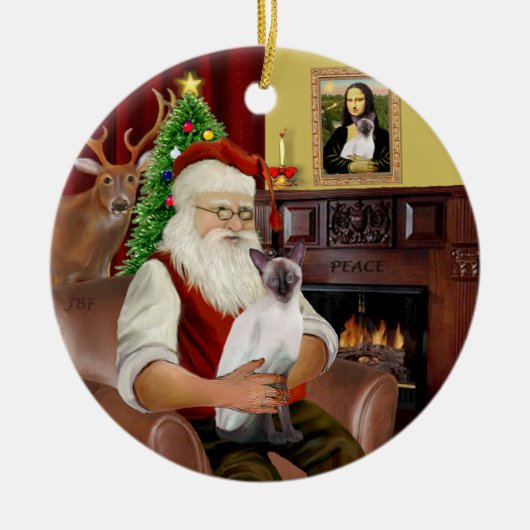 Kerstman thuis -  Siamese kat met chocolade punten Keramisch Ornament (Voorkant)