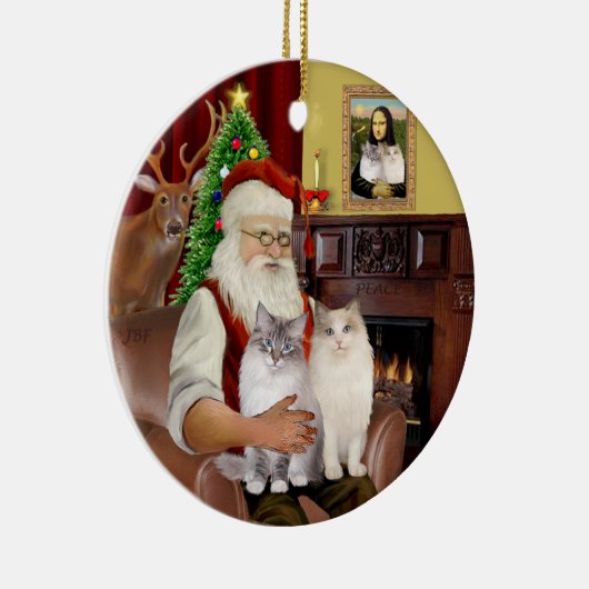 Kerstman thuis - Twee Ragdoll katten Keramisch Ornament (Rechts)