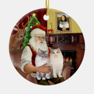 Kerstman thuis - Twee Ragdoll katten Keramisch Ornament