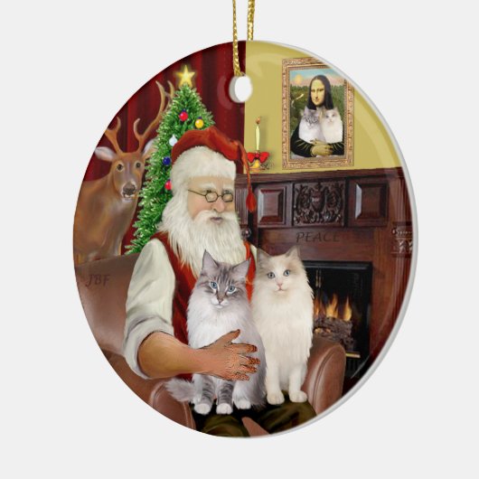 Kerstman thuis - Twee Ragdoll katten Keramisch Ornament (Links)