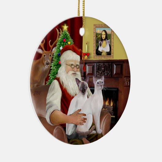 Kerstman thuis - Twee Siamese katten Keramisch Ornament (Rechts)