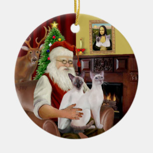 Kerstman thuis - Twee Siamese katten Keramisch Ornament