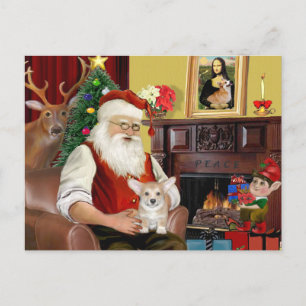 Kerstman thuis - Welsh Corgi Puppy Feestdagenkaart