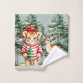 Kerstman Tijger en een Herten Pine Tree Kerstmis Bad Handdoek (Wasdoekje)