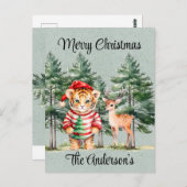 Kerstman Tijger en een Herten Pine Tree Kerstmis Briefkaart (Voorkant / Achterkant)
