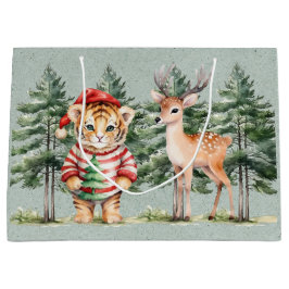 Kerstman Tijger en een Herten Pine Tree Kerstmis Groot Cadeauzakje