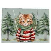 Kerstman Tijger en een Herten Pine Tree Kerstmis Groot Cadeauzakje (Achterkant)