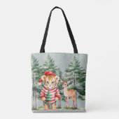Kerstman Tijger en een Herten Pine Tree Kerstmis Tote Bag (Achterkant)