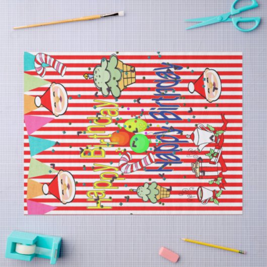 Kerstman Tissue Papier Gelukkige Verjaardag (Craft)