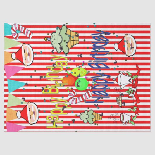 Kerstman Tissue Papier Gelukkige Verjaardag (Voorkant)