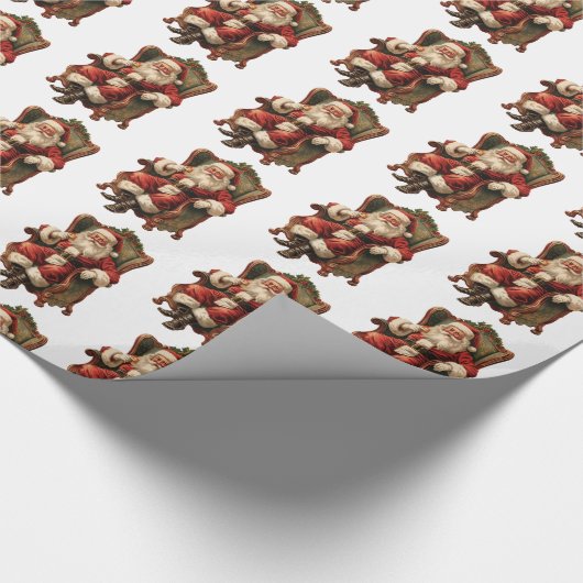  kerstman traditioneel kerstpatroon cadeaupapier (Hoek)