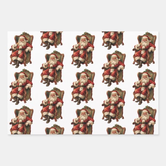  kerstman traditioneel kerstpatroon inpakpapier vel (Voorkant)