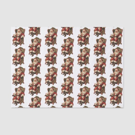  kerstman traditioneel kerstpatroon tissuepapier (Voorkant)