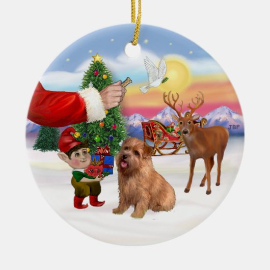 Kerstman trakteert op zijn Norfolk Terrier Keramisch Ornament (Voorkant)