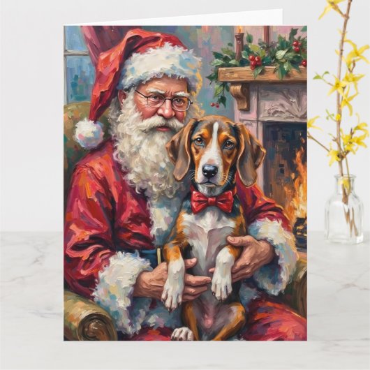 Kerstman Treeing Walker Coonhound Kerst Kunst Kaart (Gele Bloem)
