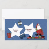 Kerstman, trein, cadeau en kerstkrans feestdagenkaart (Voorkant / Achterkant)