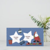 Kerstman, trein, cadeau en kerstkrans feestdagenkaart (Staand voorkant)