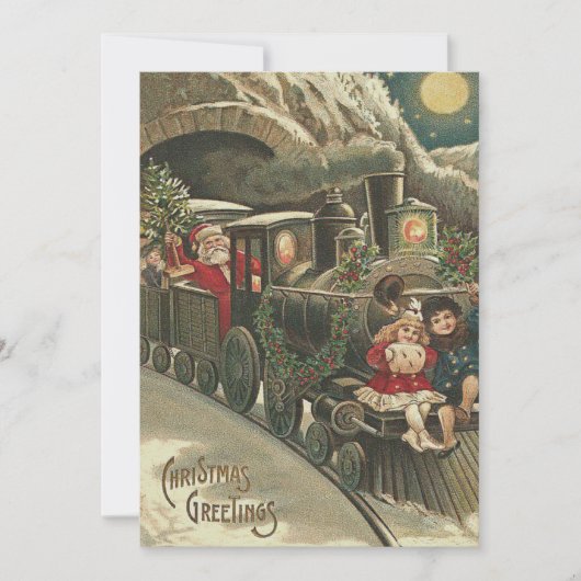 Kerstman Trein Hulst Krans Kinderen Kaart (Voorkant)