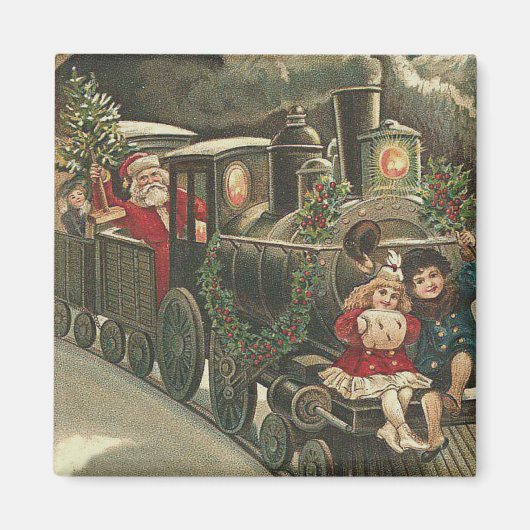 Kerstman Trein Hulst Krans Kinderen Magneet (Voorkant)