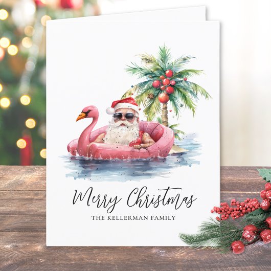 Kerstman Tropisch Strand Kerstmis Feestdagen Kaart