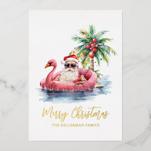 Kerstman Tropisch Strand Kerstmis Folie Feestdagenkaart