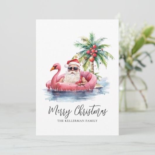 Kerstman Tropische Strand Kerstmis Feestdagenkaart (Staand voorkant)