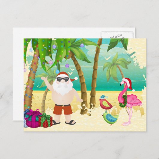 Kerstman, Tropische Vogels, Kerstmis van het Feestdagenkaart (Voorkant / Achterkant)