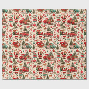 Kerstman Truck Cadeaupapier Retro Kerstmis