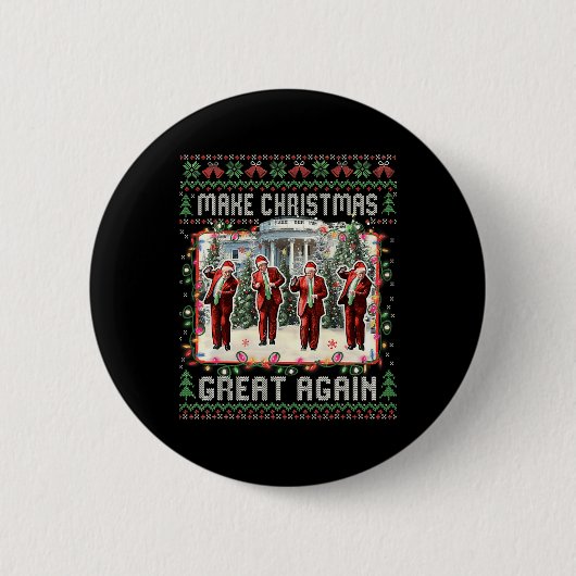 Kerstman Trump Dance Make Christmas Great Again le Ronde Button 5,7 Cm (Voorkant)