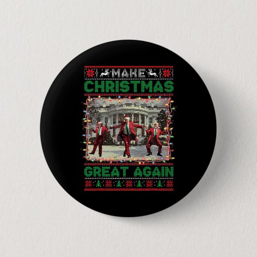 Kerstman Trump Dance Make Christmas Great Again le Ronde Button 5,7 Cm (Voorkant)