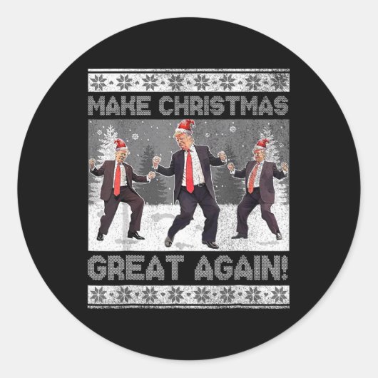 Kerstman Trump Dance Make Christmas Great Again le Ronde Sticker (Voorkant)