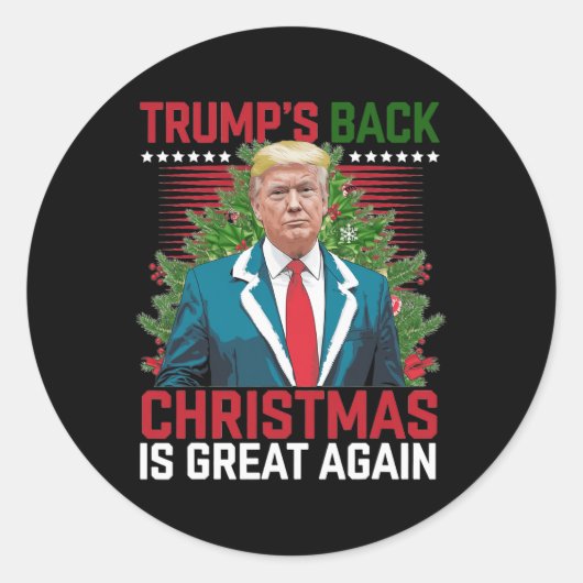 Kerstman Trump Dance Make Christmas Great Again le Ronde Sticker (Voorkant)