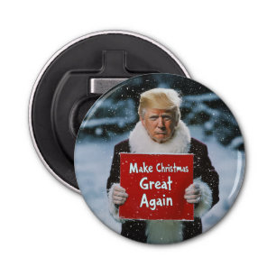 Kerstman Trump: "Maak kerst weer geweldig" Button Flesopener