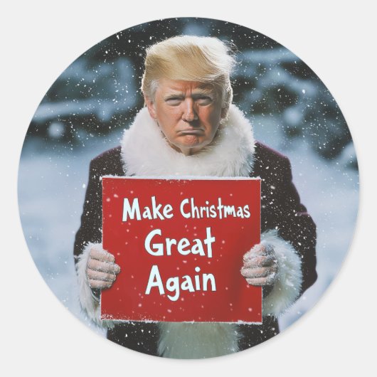 Kerstman Trump: "Maak kerst weer geweldig" Ronde Sticker (Voorkant)