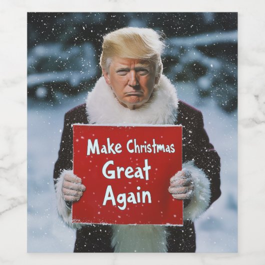 Kerstman Trump: "Maak kerst weer geweldig" Wijn Etiket (Enkel label)
